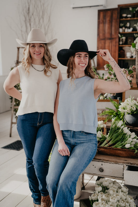 'Iris' Sweater Tank with Bow Back Detail {S-L; 2 Colours)