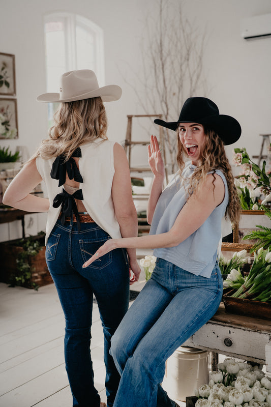 'Iris' Sweater Tank with Bow Back Detail {S-L; 2 Colours)