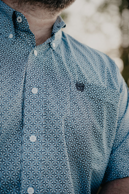 'Bluewater' CINCH Men's Classic Blue Print Button Up (S-XXL)