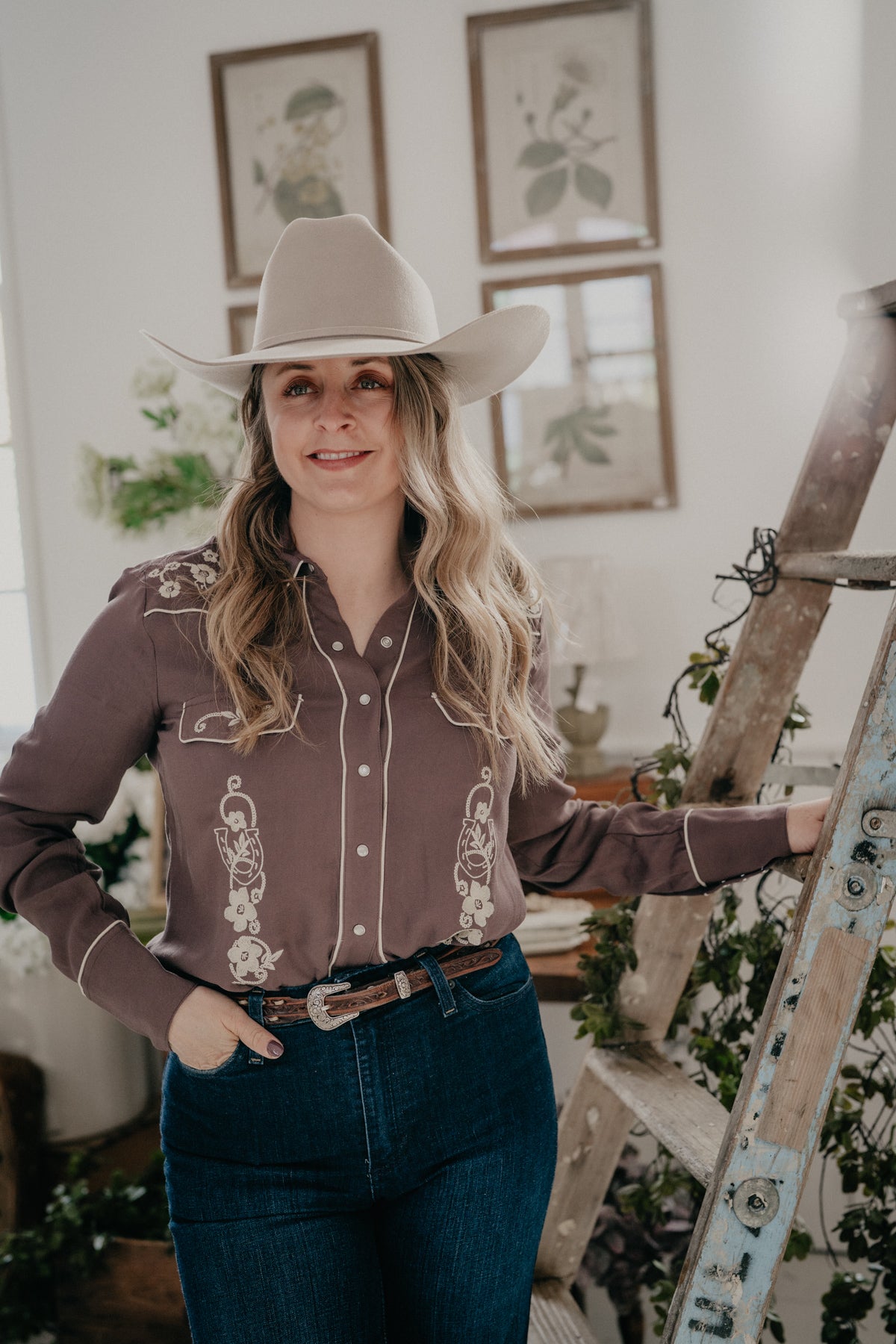 'Peyton' Rayon Floral Embroidered Blouse by Stetson (XS-XL)