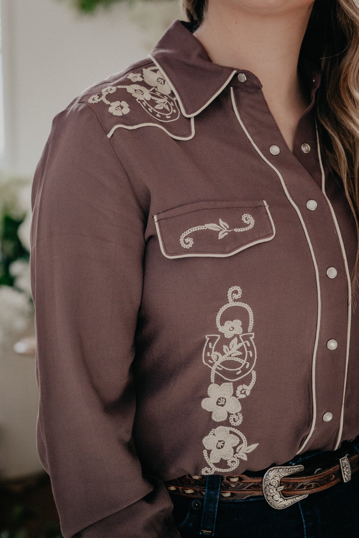'Peyton' Rayon Floral Embroidered Blouse by Stetson (XS-XL)