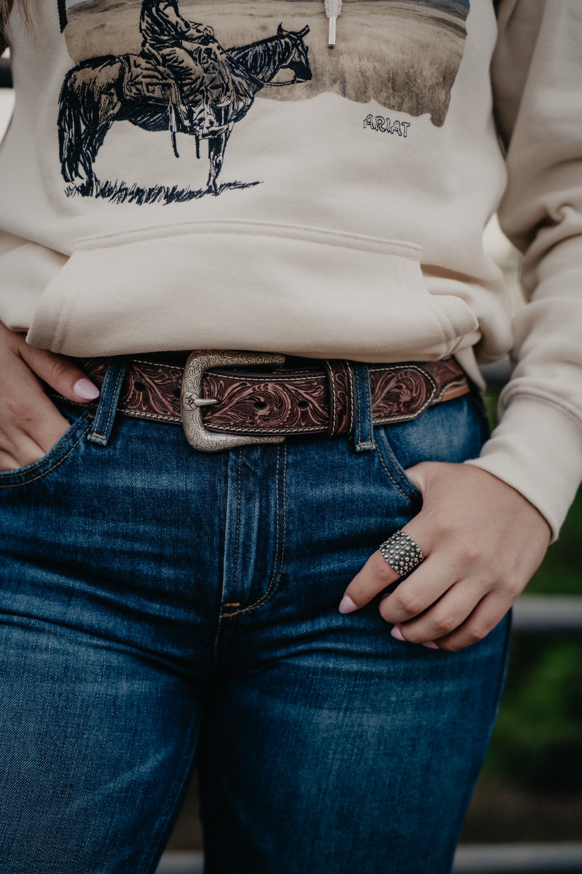 Ariat Belt with Embossed Leather Billets & Tan Bootstitch Back