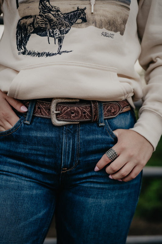 Ariat Belt with Embossed Leather Billets & Tan Bootstitch Back