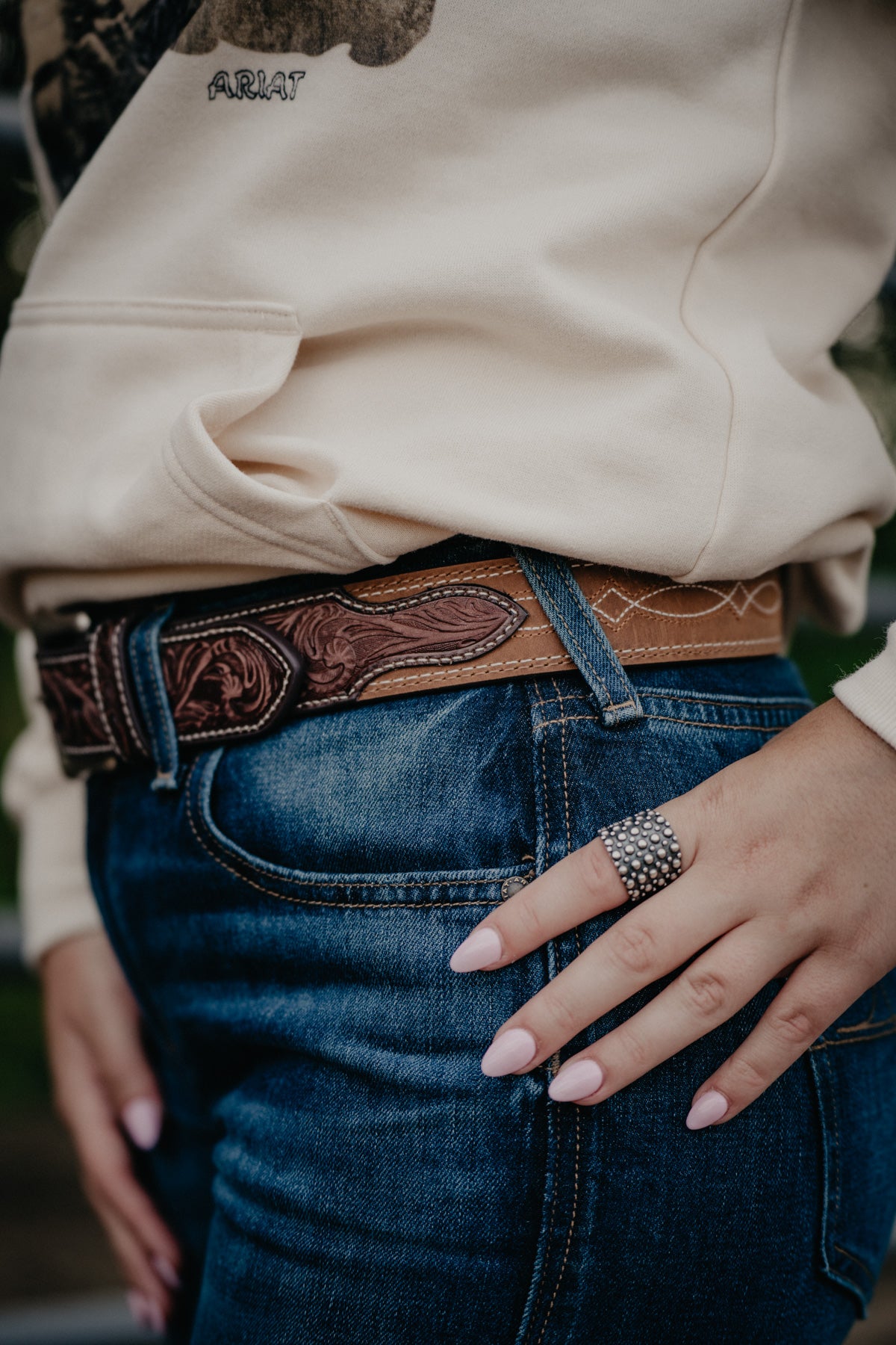 Ariat Belt with Embossed Leather Billets & Tan Bootstitch Back