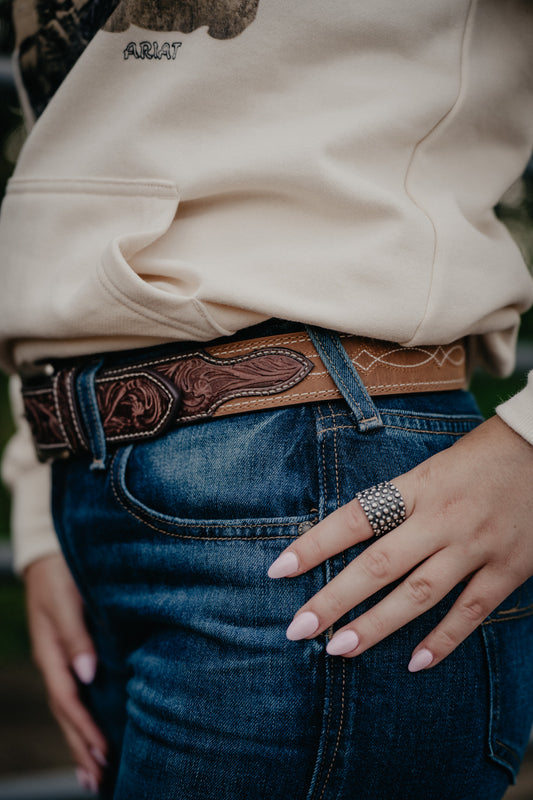 Ariat Belt with Embossed Leather Billets & Tan Bootstitch Back