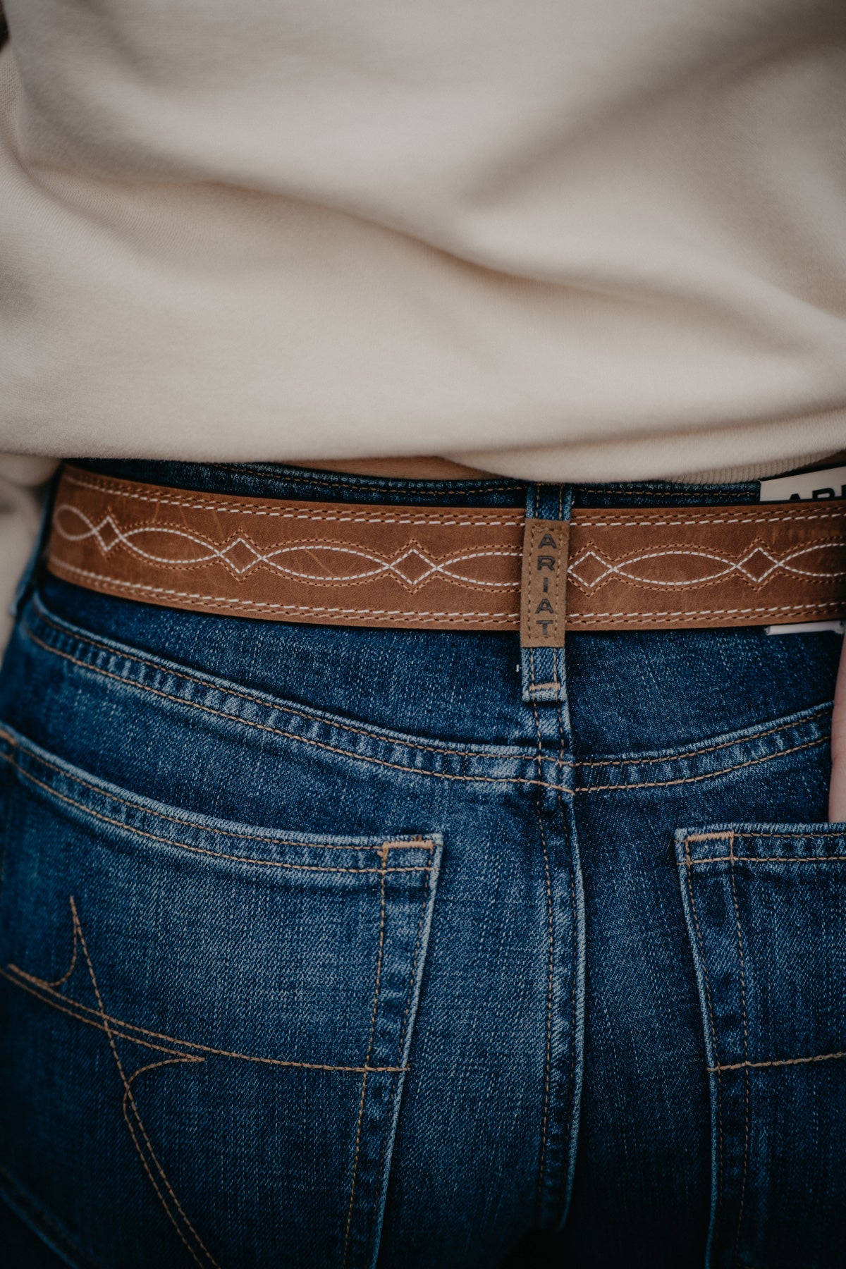 Ariat Belt with Embossed Leather Billets & Tan Bootstitch Back