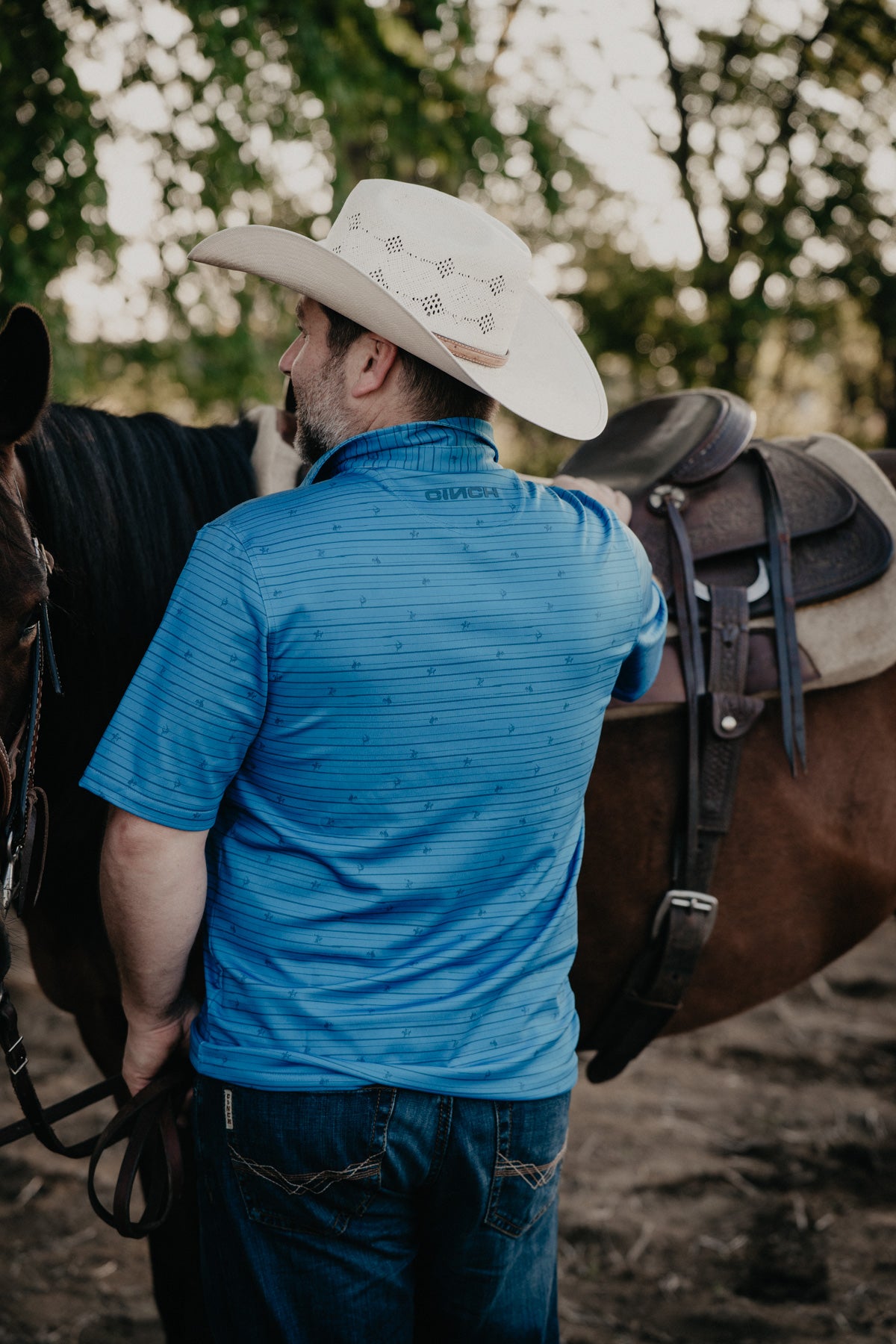 'Broken Spur' ArenaFlex Men's Blue CINCH Polo (S-XXL)