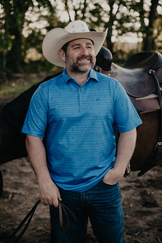 'Broken Spur' ArenaFlex Men's Blue CINCH Polo (S-XXL)