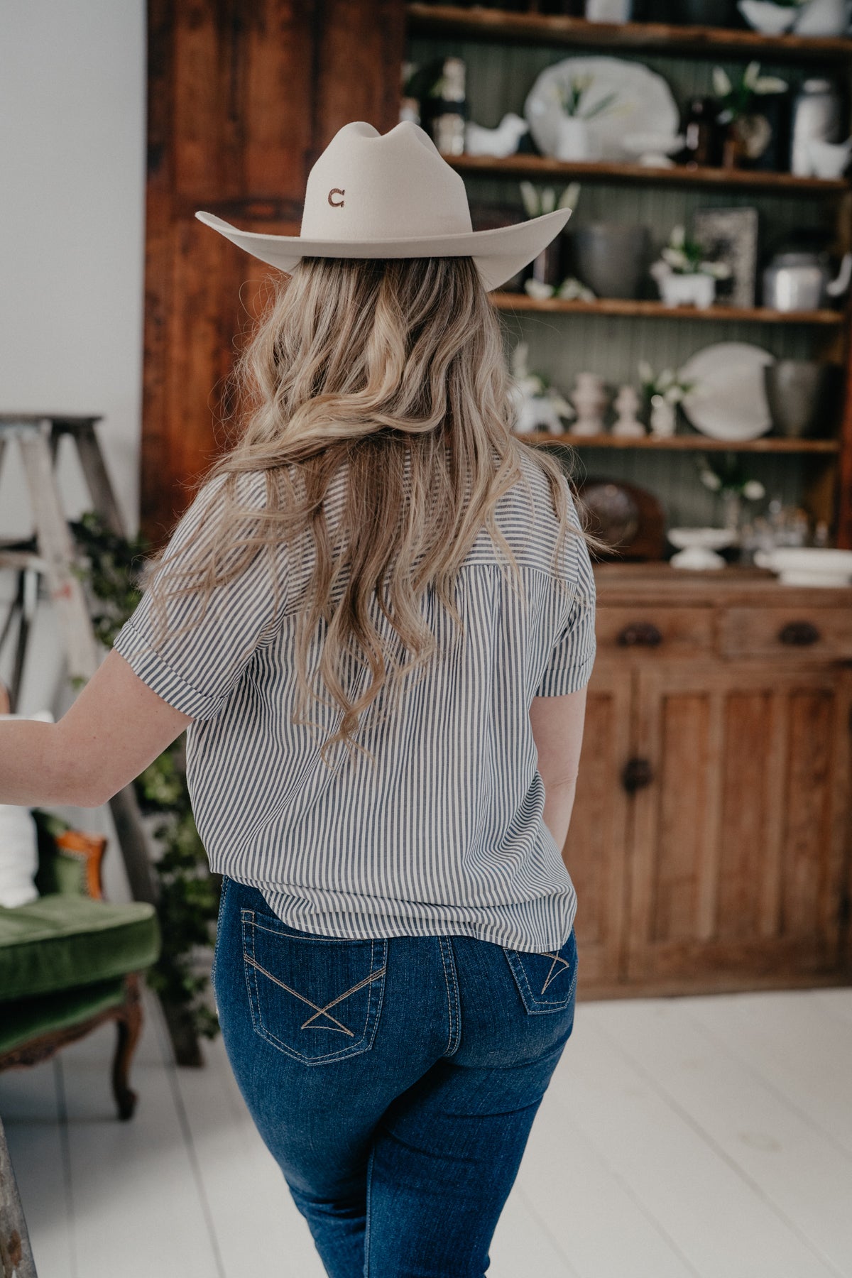 'Delphia' Navy Pinstripe Button Up Blouse (S-XXXL)