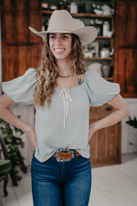 'Aria' Square Neck Blouse with Bubble Sleeves (S-L)