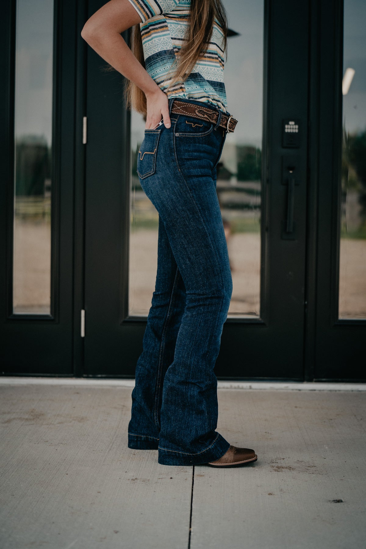 Jennifer High Rise Flare Jean by Kimes Ranch (Dark Blue)