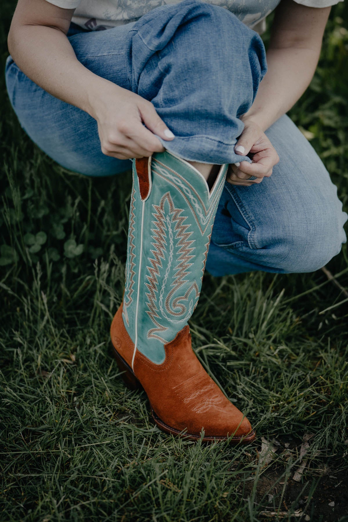 'Ambrose' Penny Suede & Teal Leather Boots (6.5, 7, 8, 9.5 ONLY)