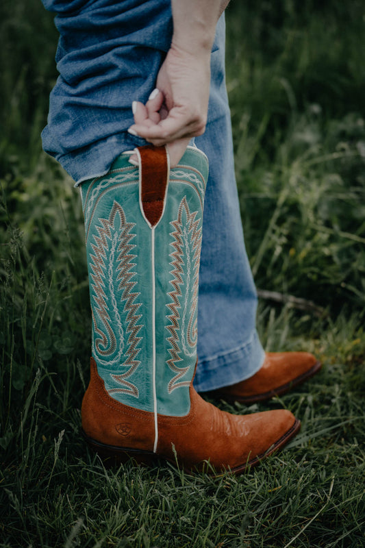 'Ambrose' Penny Suede & Teal Leather Boots (6.5, 7, 8, 9.5 ONLY)
