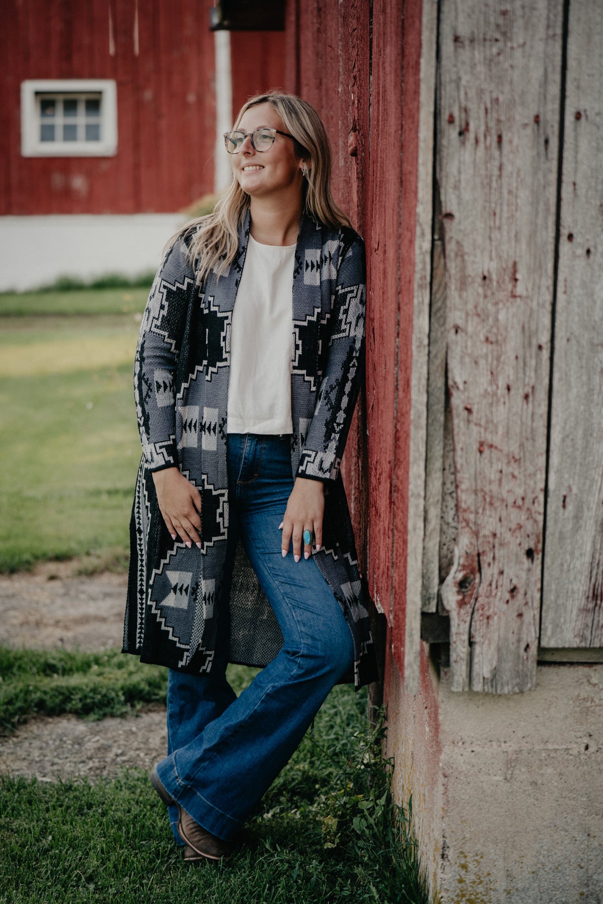'Arcadia' Black and Grey Aztec Knit Duster by Rock & Roll Denim