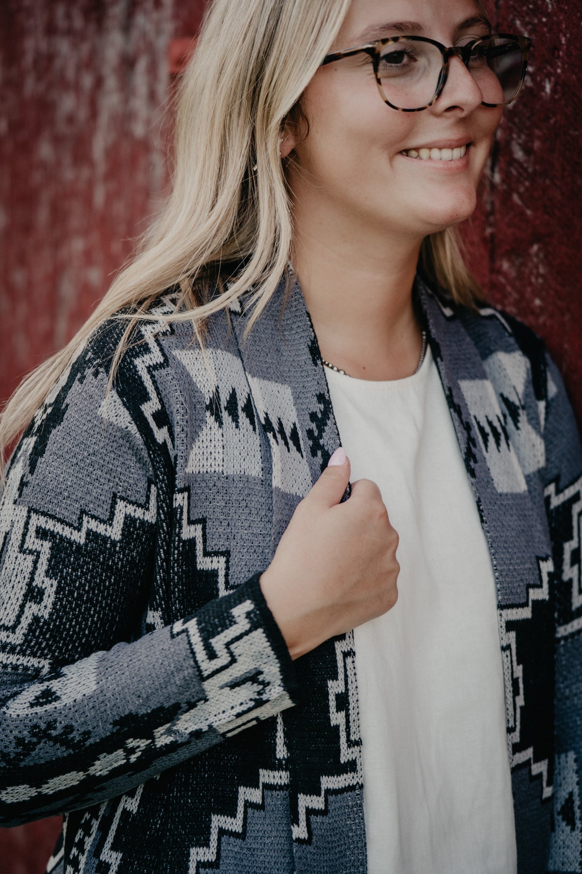'Arcadia' Black and Grey Aztec Knit Duster by Rock & Roll Denim