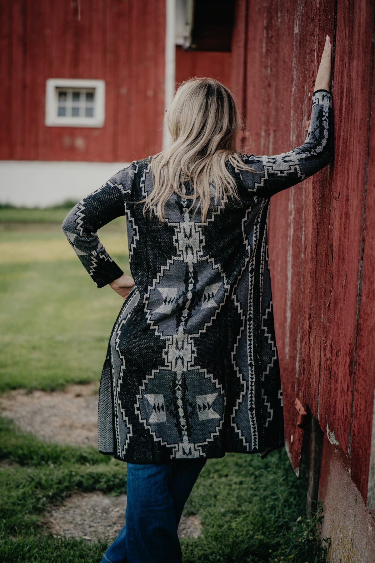 'Arcadia' Black and Grey Aztec Knit Duster by Rock & Roll Denim
