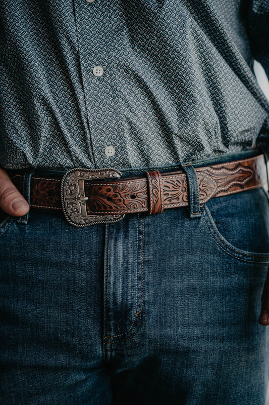 Mens Ariat Ostrich Concho Leather Belt (32 - 46")