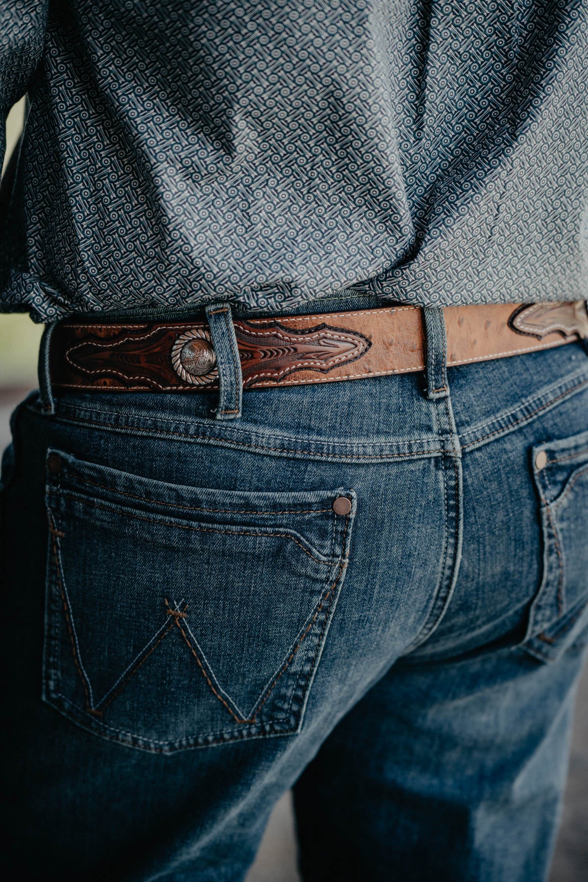 Mens Ariat Ostrich Concho Leather Belt (32 - 46")