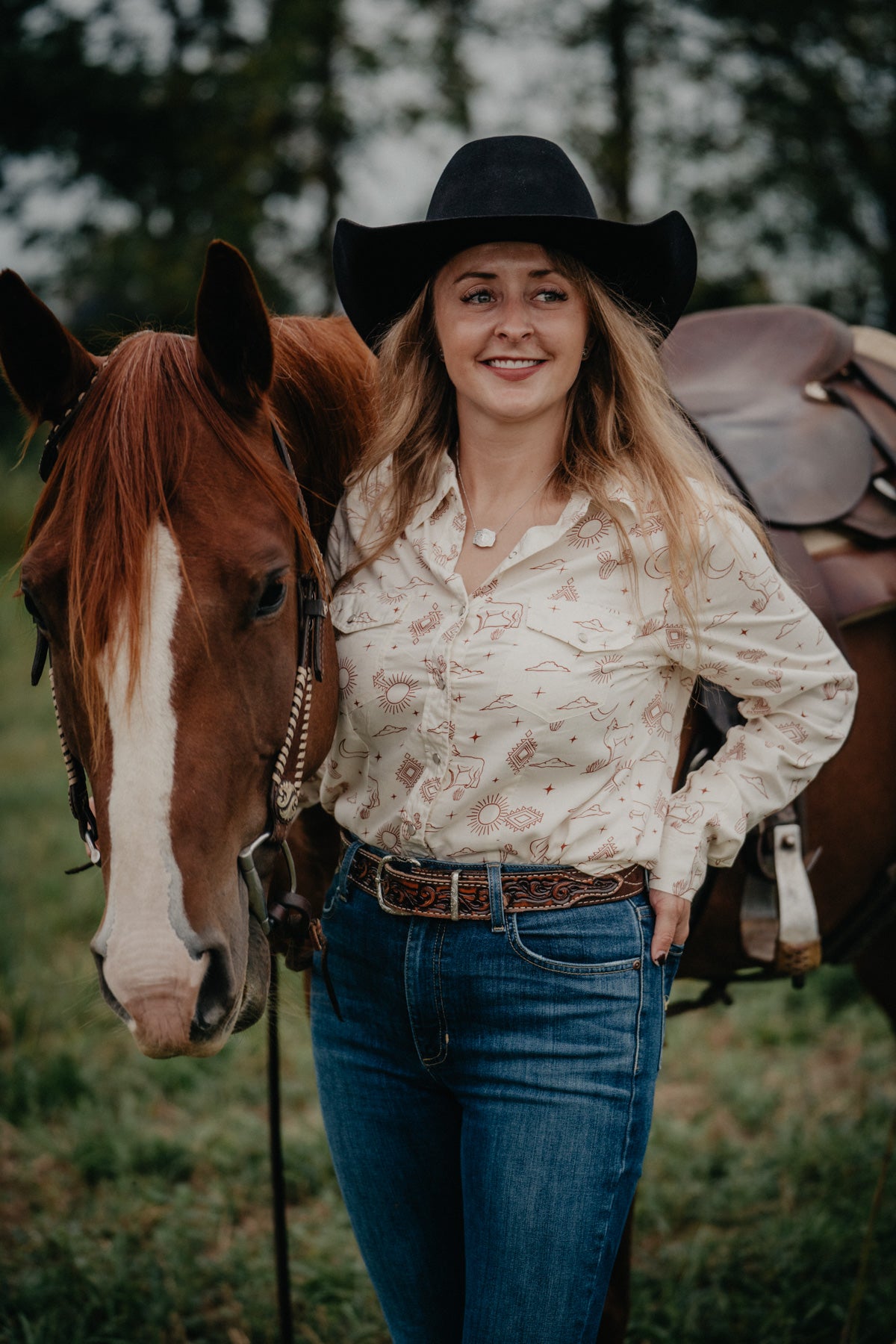 'Luna' Western Toile Long Sleeve Pearl Snap (M ONLY)