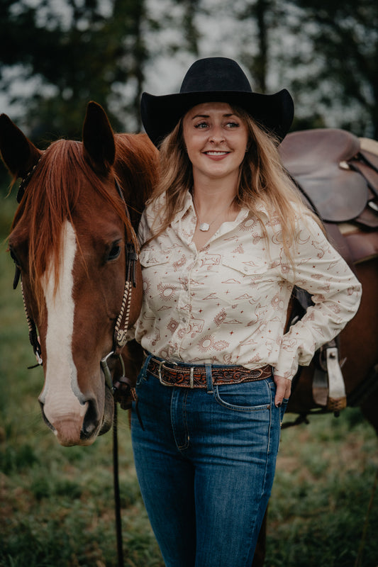 'Luna' Western Toile Long Sleeve Pearl Snap (M ONLY)