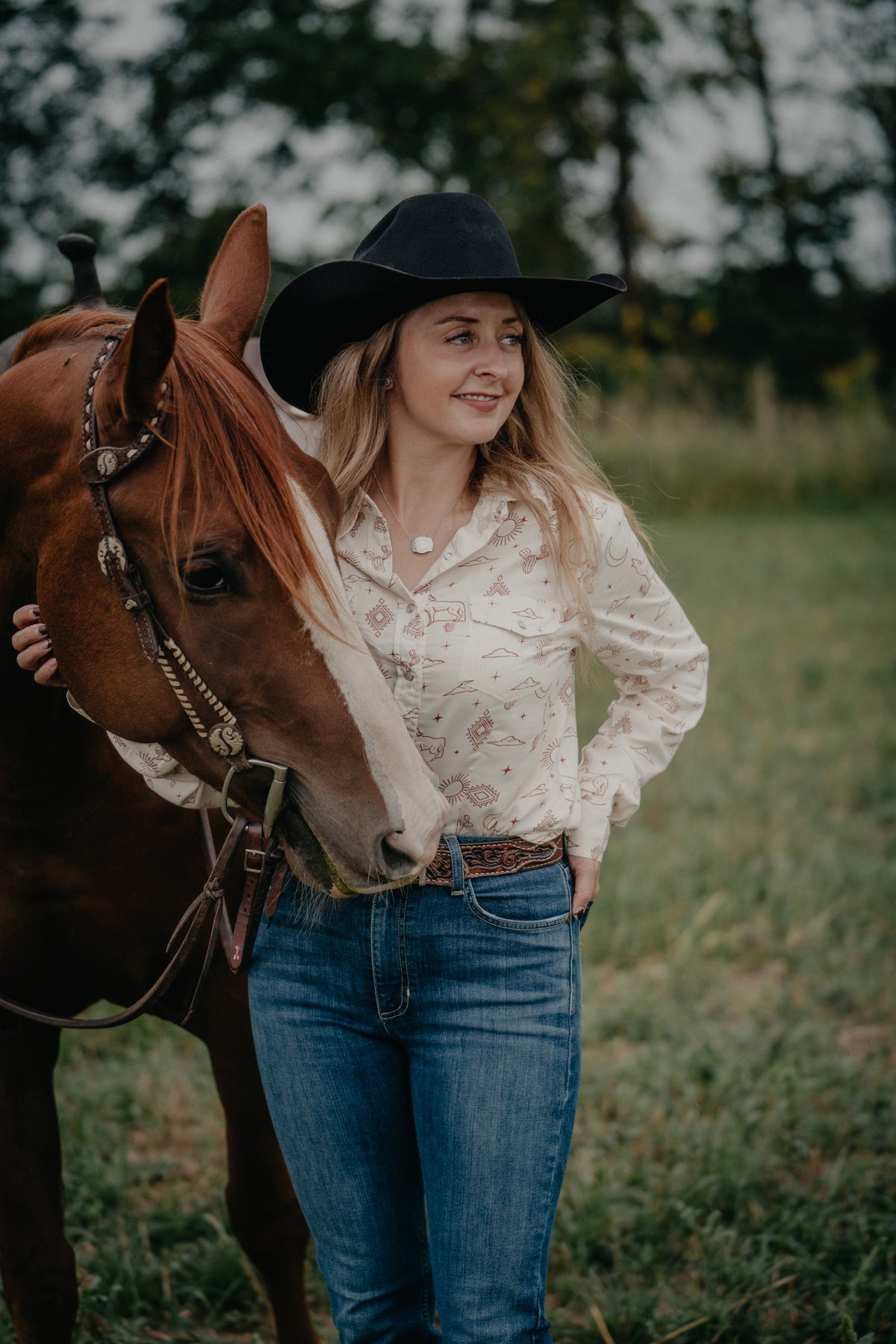 'Luna' Western Toile Long Sleeve Pearl Snap (M ONLY)