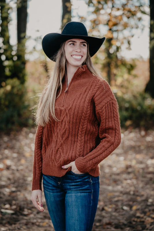 'Arrow' Rust Mix Yarn Cable Knit 1/2 Zip (S-XL)