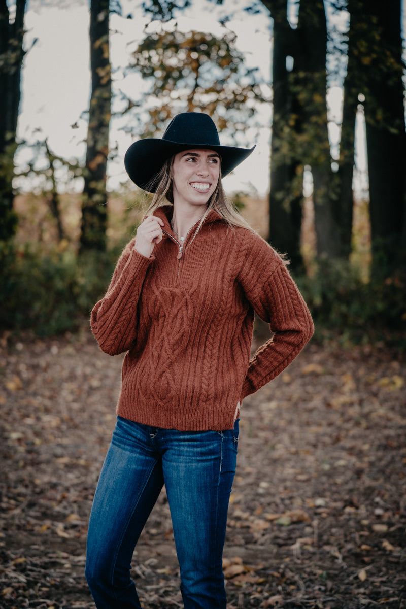 'Arrow' Rust Mix Yarn Cable Knit 1/2 Zip (S-XL)