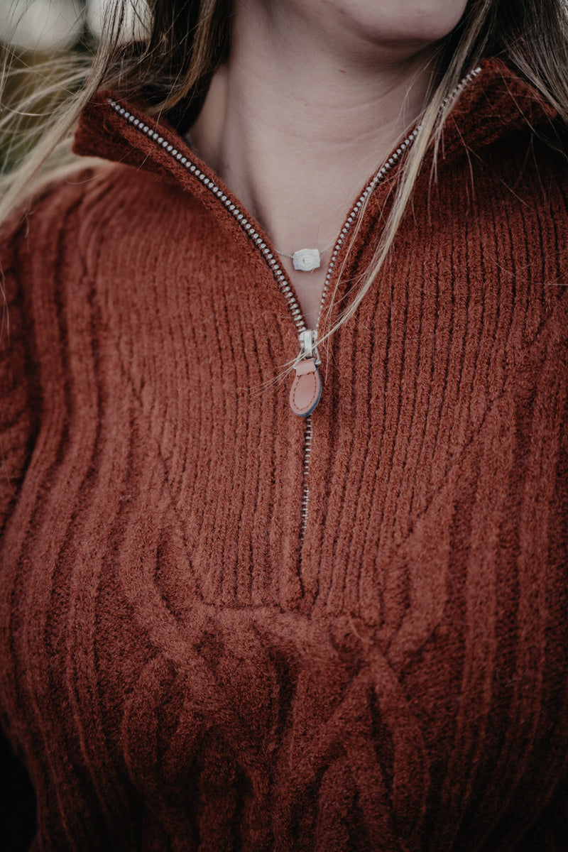 'Arrow' Rust Mix Yarn Cable Knit 1/2 Zip (S-XL)