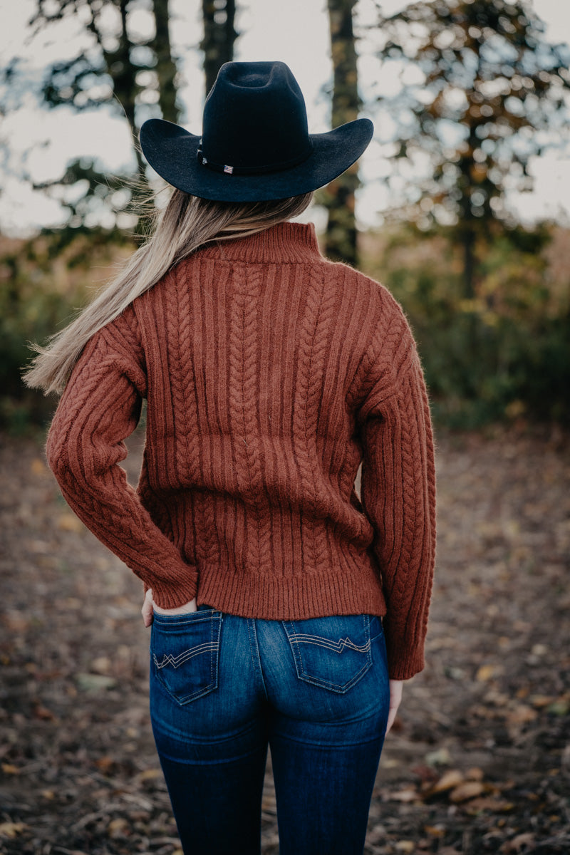 'Arrow' Rust Mix Yarn Cable Knit 1/2 Zip (S-XL)
