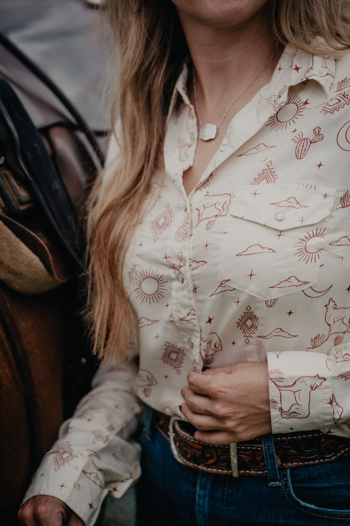 'Luna' Western Toile Long Sleeve Pearl Snap (M ONLY)