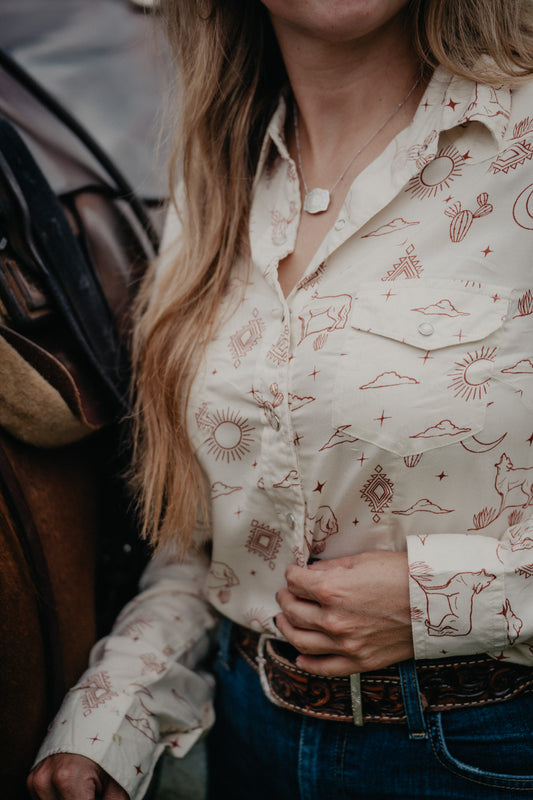 'Luna' Western Toile Long Sleeve Pearl Snap (M ONLY)