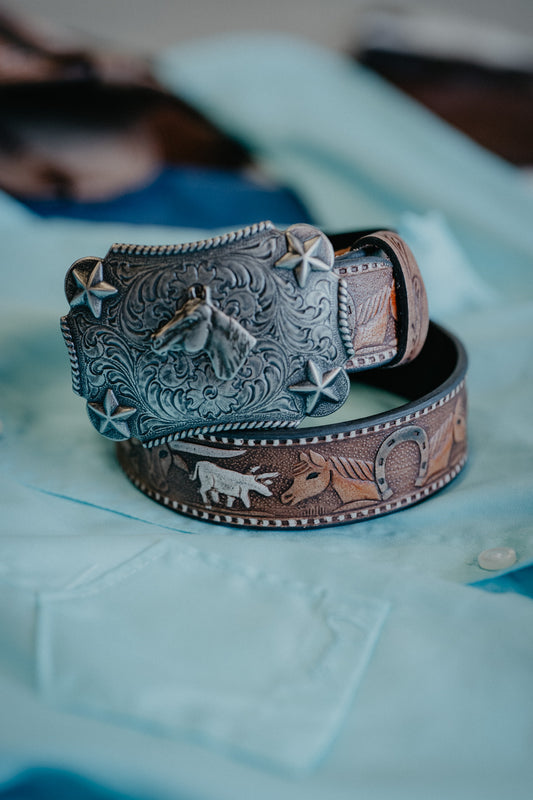 Youth Nocona Longhorn Embossed Leather Belt
