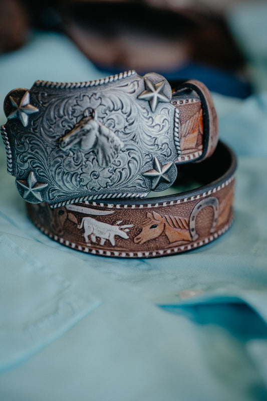 Youth Nocona Longhorn Embossed Leather Belt