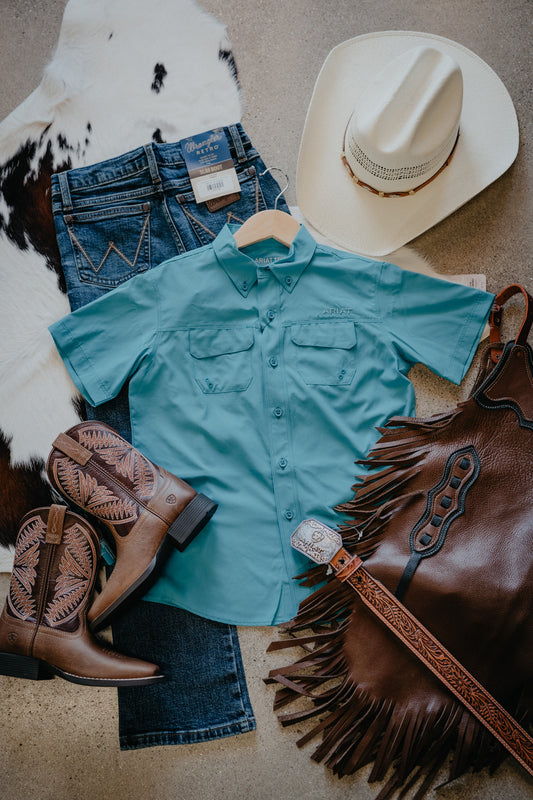 'Vincent' Boy's Aqua Short Sleeve VentTek by Ariat (XS-XL)