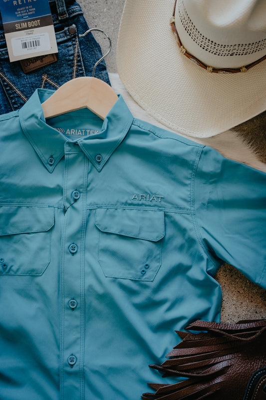 'Vincent' Boy's Aqua Short Sleeve VentTek by Ariat (XS-XL)