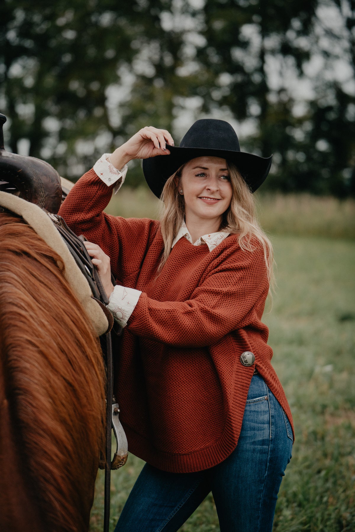 'Luna' Western Toile Long Sleeve Pearl Snap (M ONLY)
