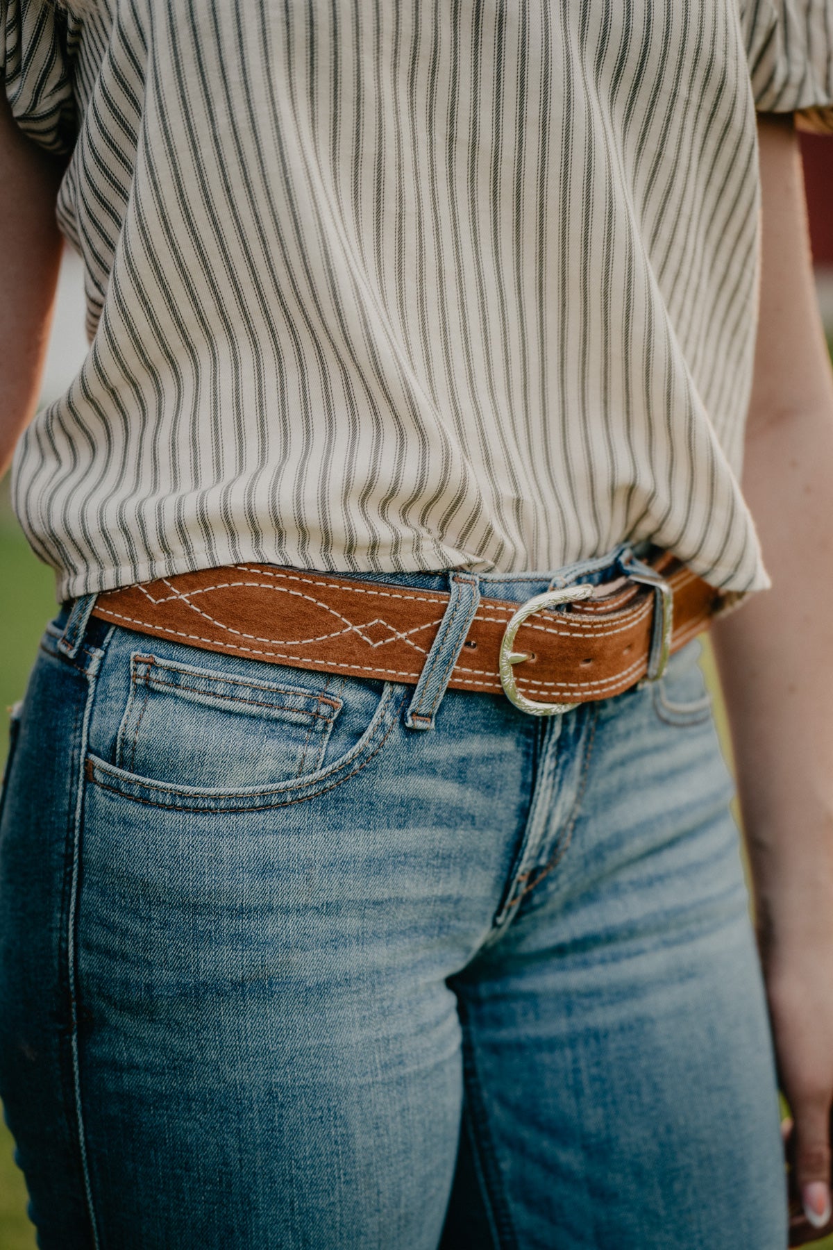 Camel Suede Figure 8 Belt by Double J (1 1/2")