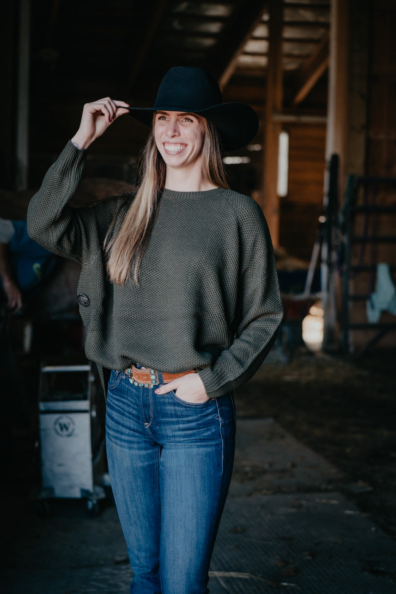 'Mabel' Round Hem Knit Sweater with Concho (Two Colours)