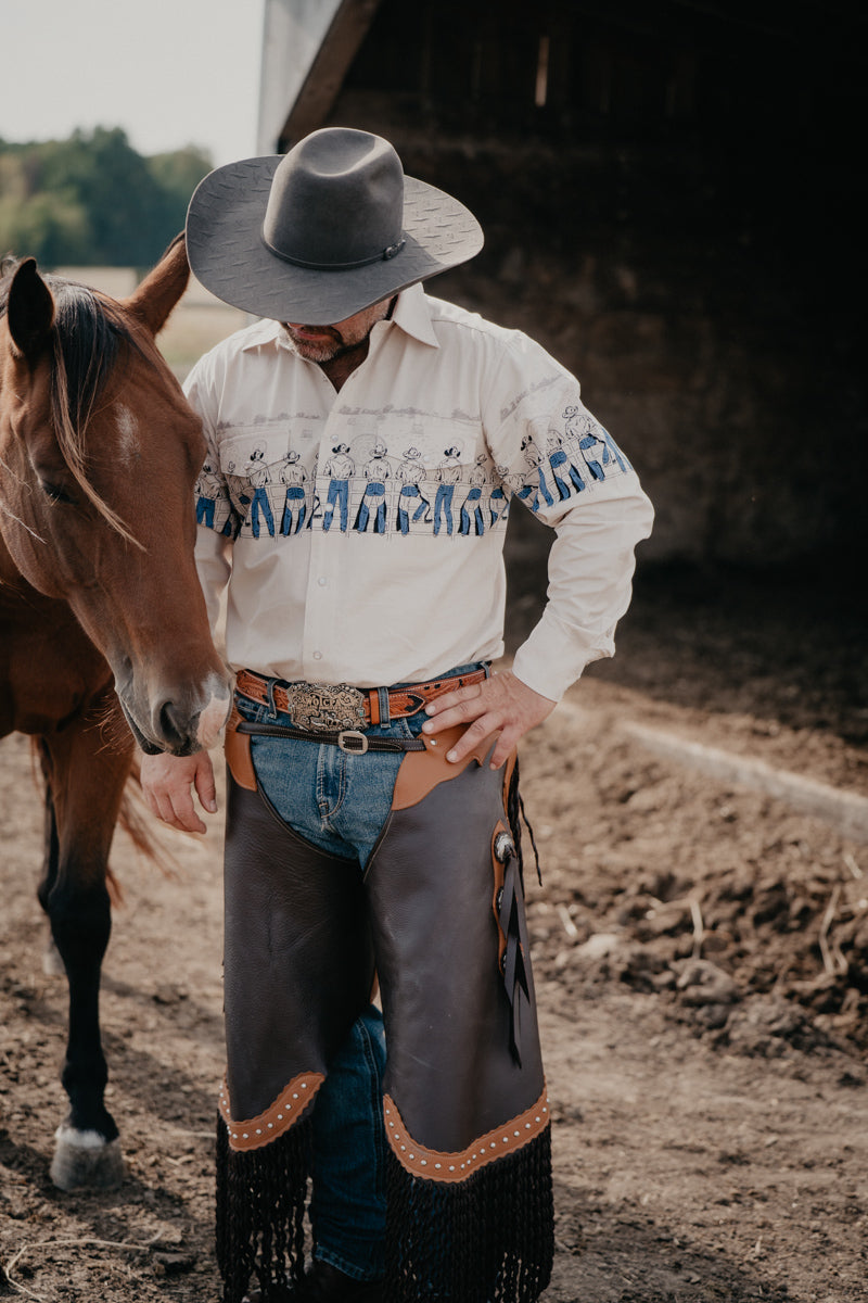 'Billy James' Men's Retro Border Long Sleeve Pearl Snap (S-XL)