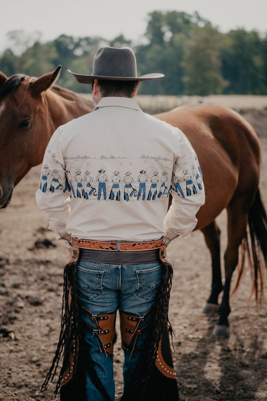 'Billy James' Men's Retro Border Long Sleeve Pearl Snap (S-XL)