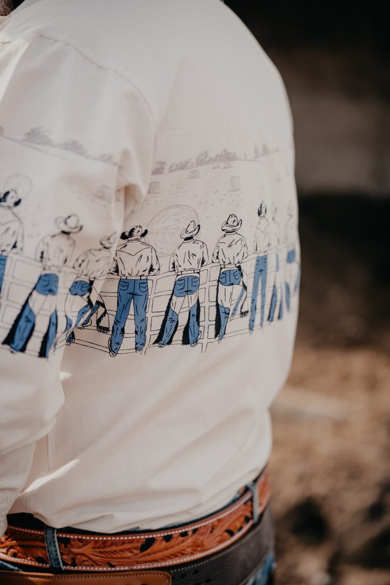 'Billy James' Men's Retro Border Long Sleeve Pearl Snap (S-XL)