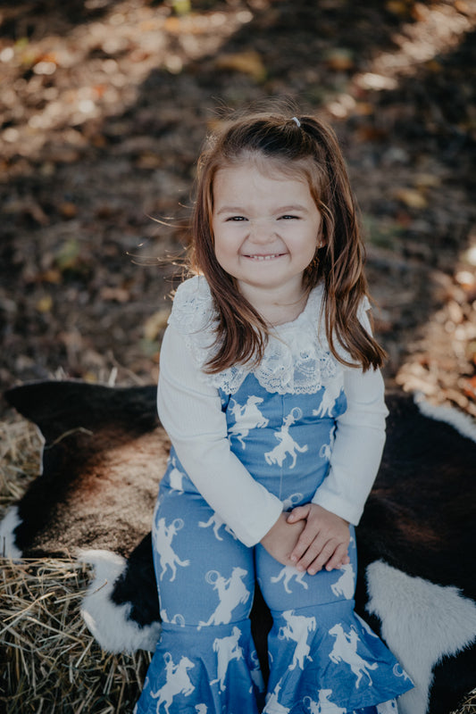 'Clemintine' Rearing Horse Bell Bottom Overalls (6-12M to 7T)