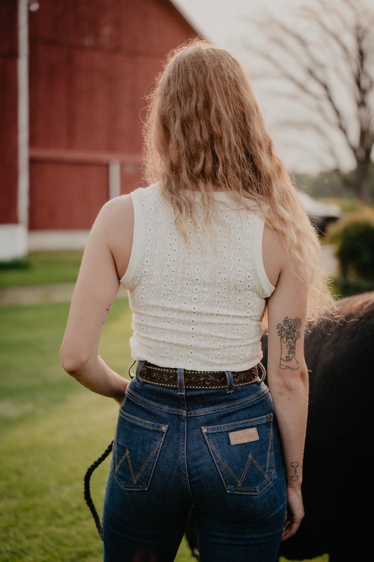 'Kaira' White Knit Eyelet Tank Top by Rock & Roll (XS-XXL)