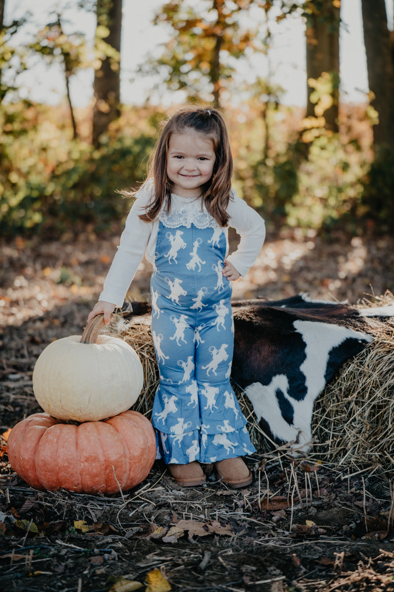 'Clemintine' Rearing Horse Bell Bottom Overalls (6-12M to 7T)