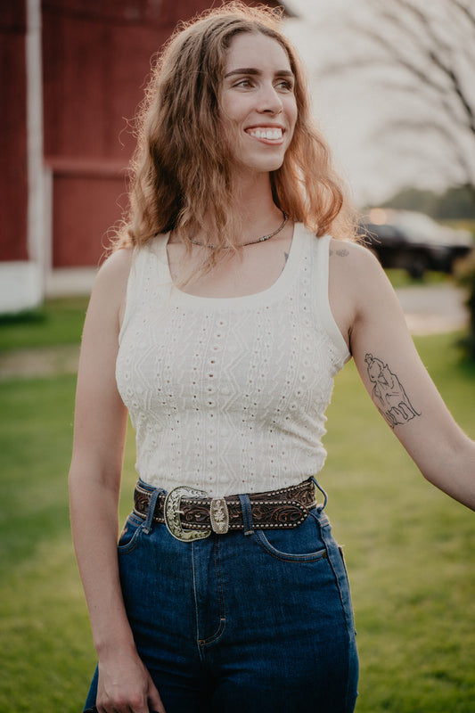 'Kaira' White Knit Eyelet Tank Top by Rock & Roll (XS-XXL)
