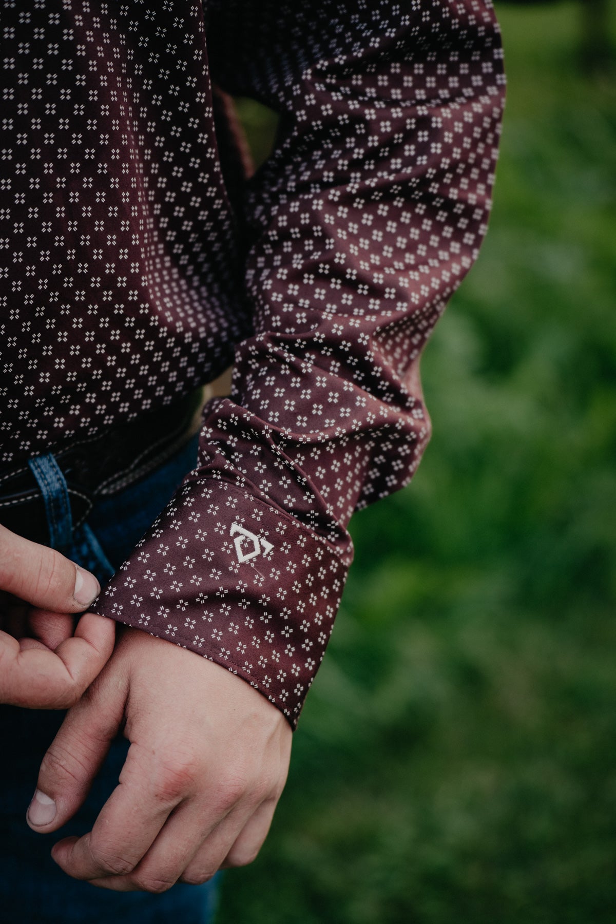 'Burgundy Trail' Mens Burgundy with White Cross Detail Button Down by Wrangler X COJO