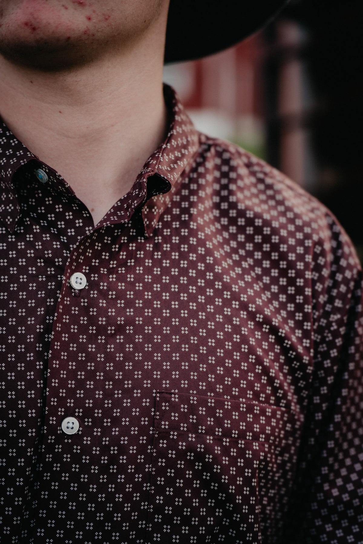'Burgundy Trail' Mens Burgundy with White Cross Detail Button Down by Wrangler X COJO