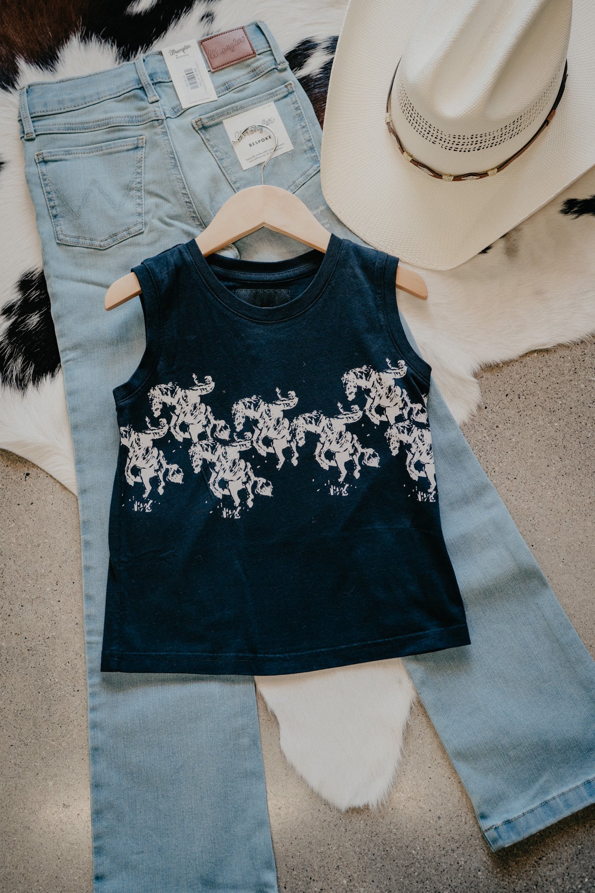'Wild Horses Jr' Wrangler X Lainey Wilson Girl's Black & White Tank (XS-XL)