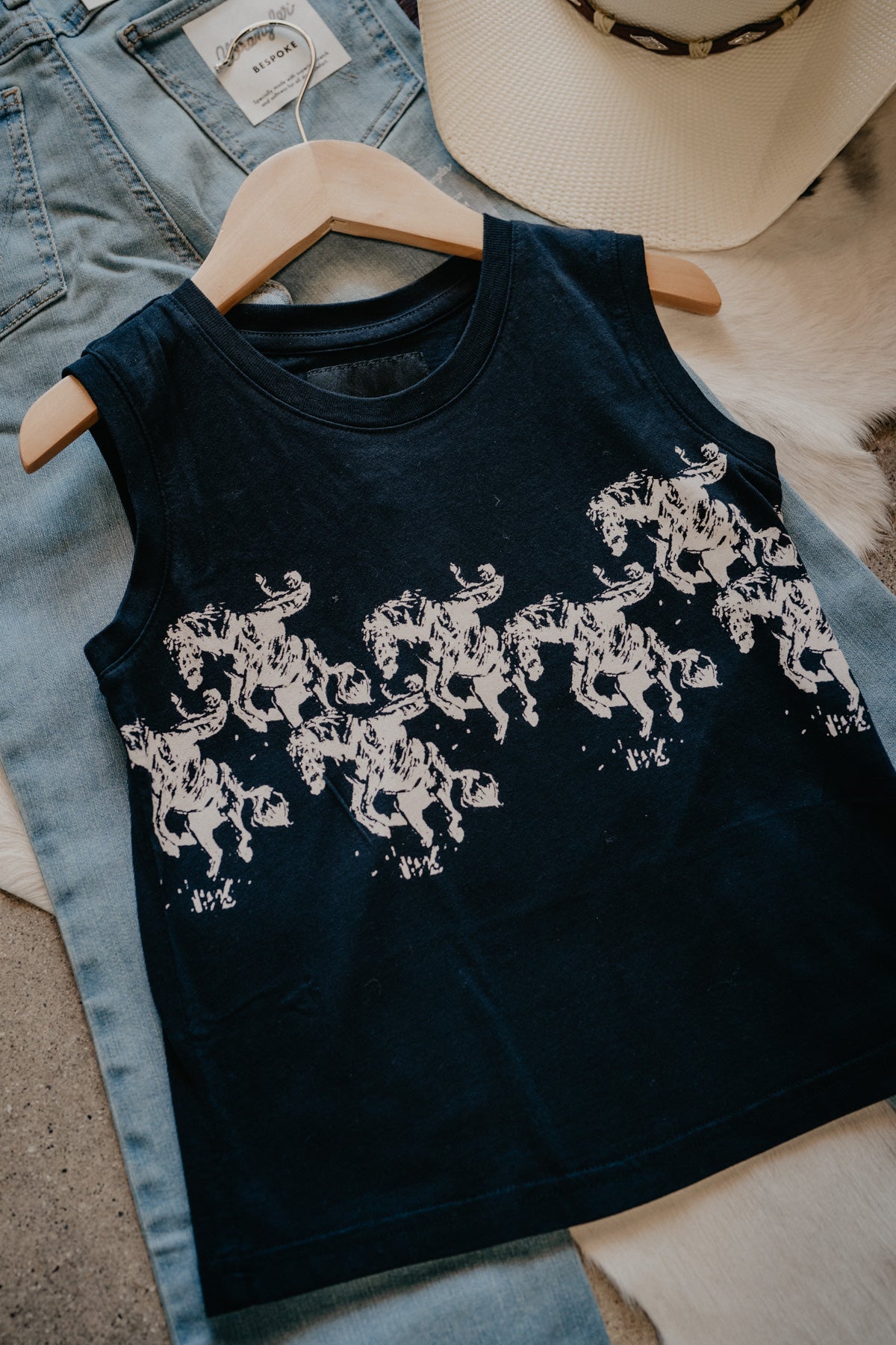 'Wild Horses Jr' Wrangler X Lainey Wilson Girl's Black & White Tank (XS-XL)