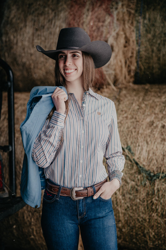 'Teeter' Women's Long Sleeve Stripe CINCH Button Up (XS-XXL)